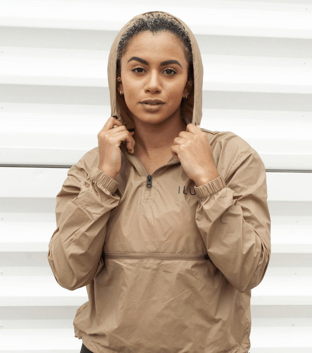 NYLON FULL LENGTH WINDBREAKER - ILUS LABEL